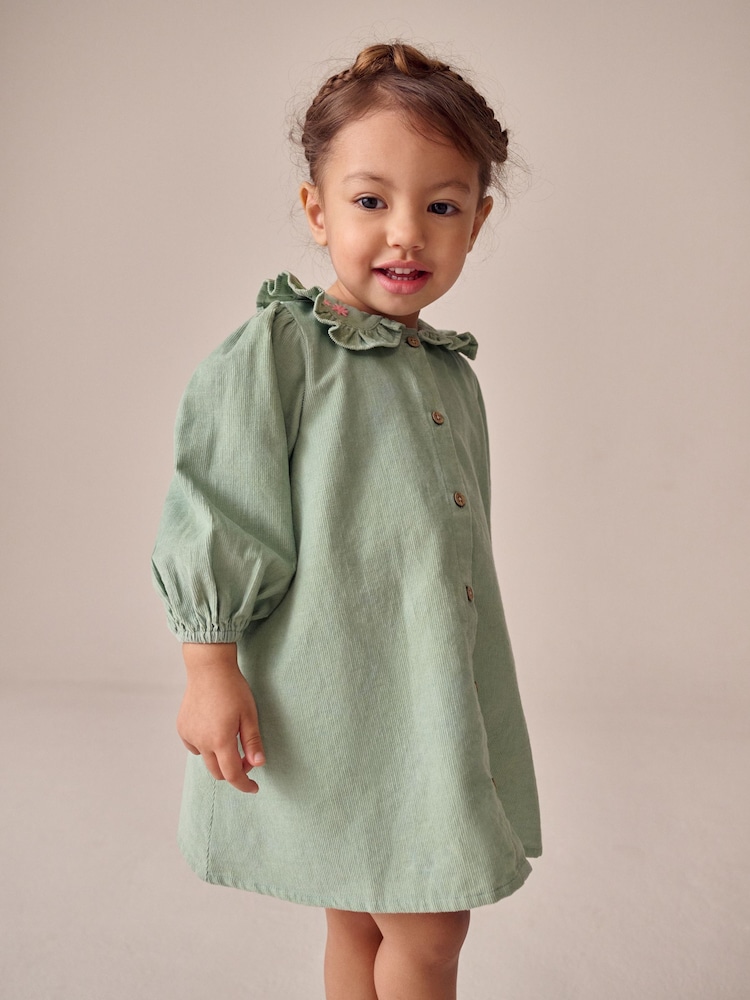 Sage Green Cord Long Sleeve Dress (3mths-8yrs) - Image 2 of 4