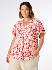Live Unlimited Pink Floral Print Jersey Pleat Front Top - Image 1 of 3