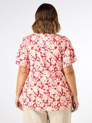 Live Unlimited Pink Floral Print Jersey Pleat Front Top - Image 2 of 3