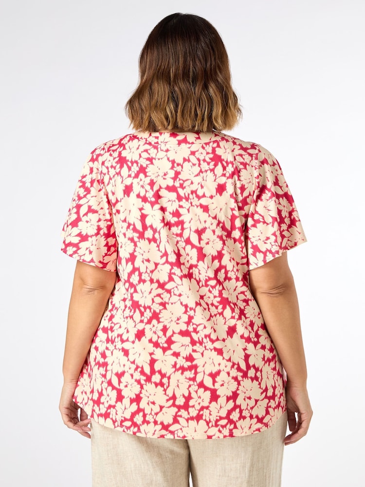 Live Unlimited Pink Floral Print Jersey Pleat Front Top - Image 2 of 3