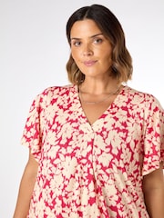 Live Unlimited Pink Floral Print Jersey Pleat Front Top - Image 3 of 3
