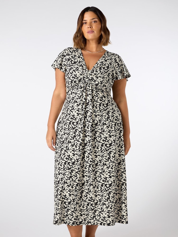 Live Unlimited Black Ruched Pleat Front Midi Dress - Image 2 of 3 Live Unlimited Black Ruched Pleat Front Midi Dress - Image 2 of 3
