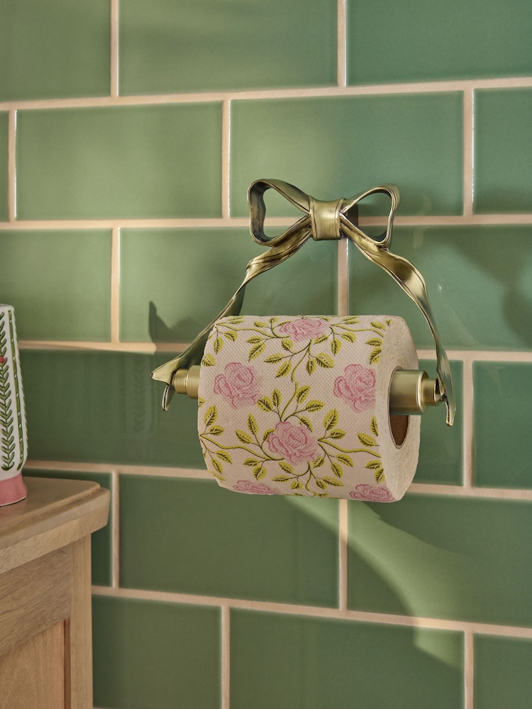 Gold Bow Wall Mount Toilet Roll Holder - Image 1 of 4
