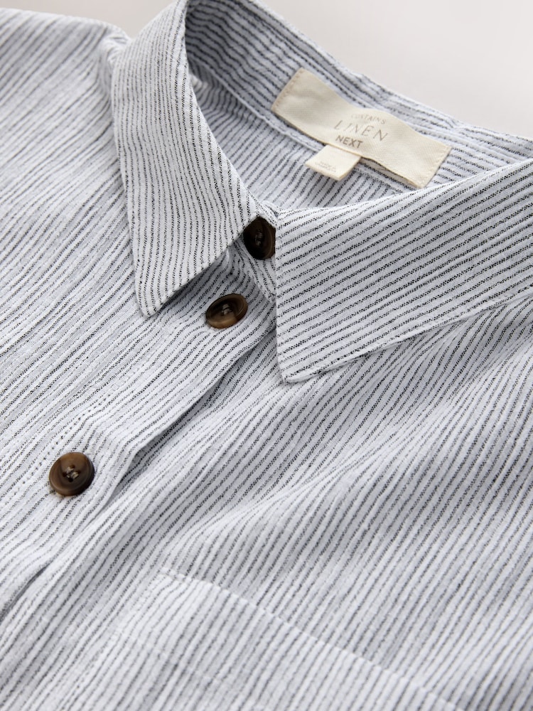 White Textured Short Sleeve Shirt with Linen - Image 2 of 3