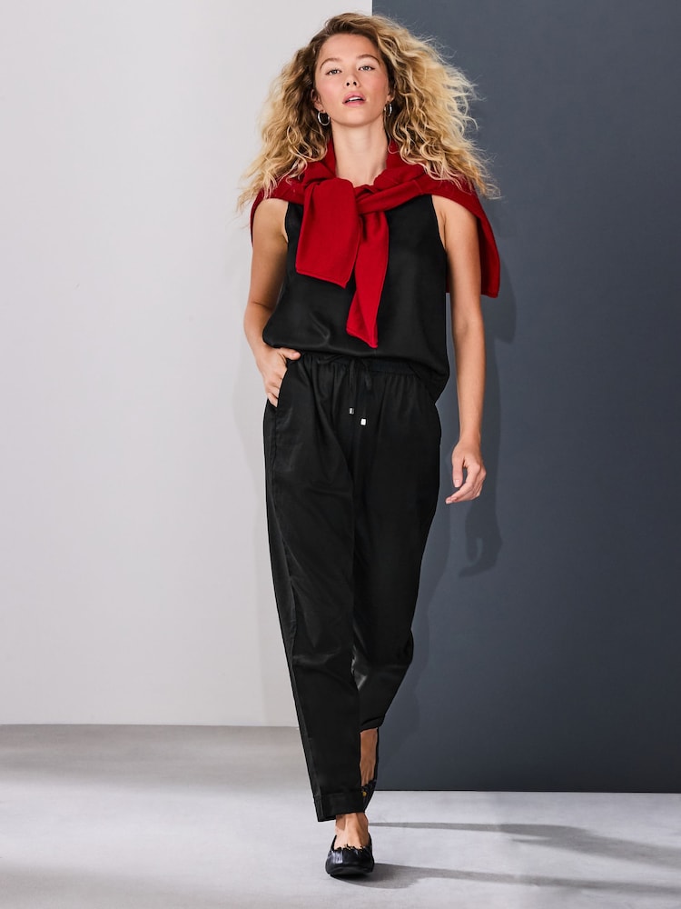Negro - Pull On Tapered Trousers With Linen - Imagen 2 de 8