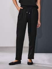 Negro - Pull On Tapered Trousers With Linen - Imagen 3 de 8
