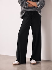 Black Wide Leg Jersey Joggers - Image 3 of 8