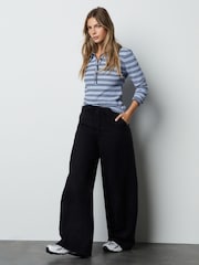 Black Linen Blend Wide Leg Trousers - Image 1 of 5