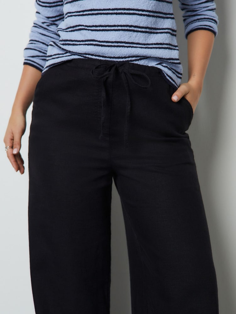 Black Linen Blend Wide Leg Trousers - Image 5 of 5