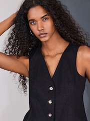 Black Linen Blend Waistcoat - Image 4 of 7
