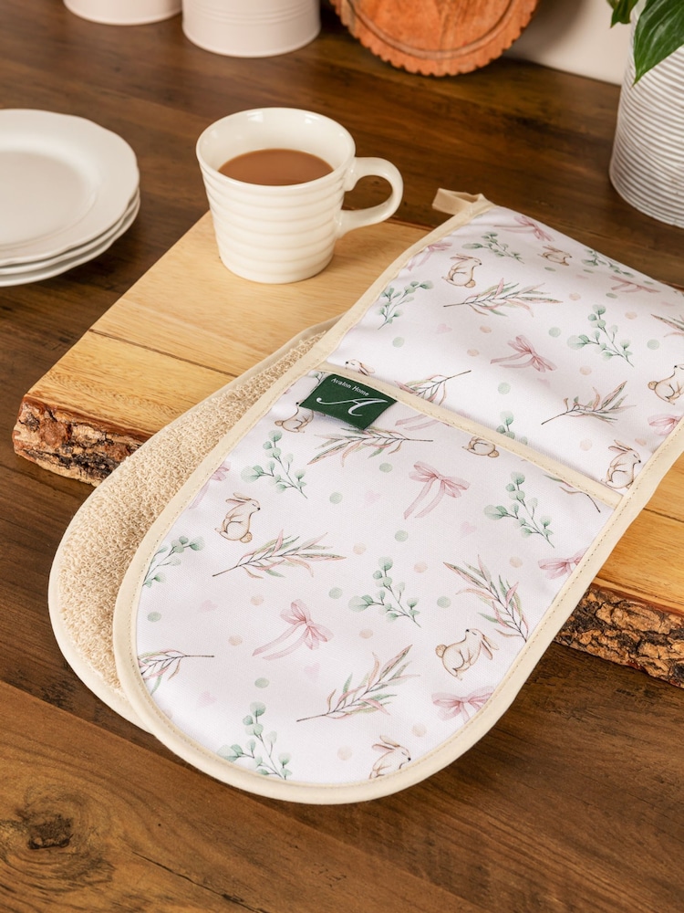 Avalon Home White and Pink Bunnies and Bows Oven Gloves - Image 1 of 5