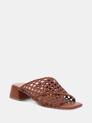 Novo Brown MILLY Woven Block Heel Mules - Image 3 of 6