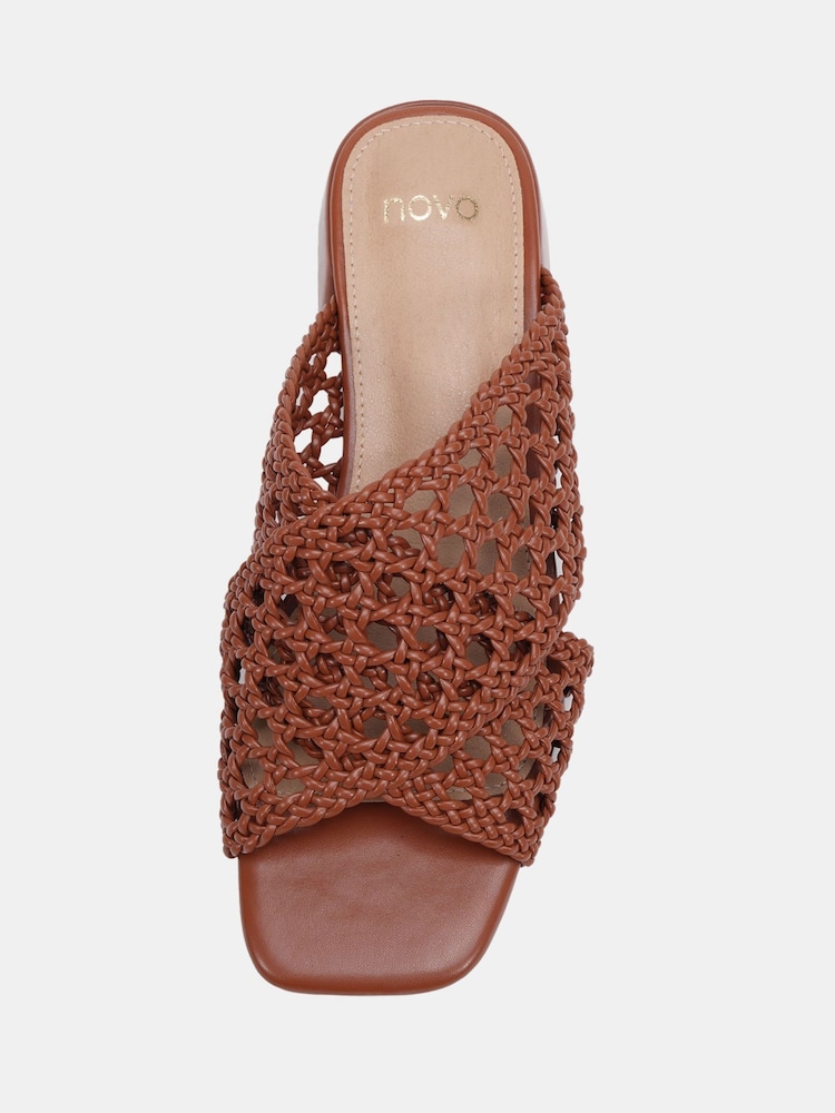 Novo Brown MILLY Woven Block Heel Mules - Image 6 of 6