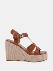 Novo Brown Wide Fit BEATRIX Tbar Wedge Espadrille Sandals - Image 2 of 6