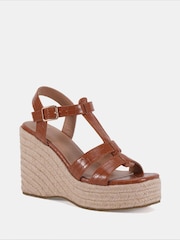 Novo Brown Wide Fit BEATRIX Tbar Wedge Espadrille Sandals - Image 3 of 6