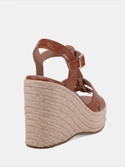 Novo Brown Wide Fit BEATRIX Tbar Wedge Espadrille Sandals - Image 4 of 6