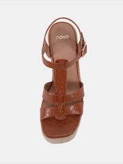 Novo Brown Wide Fit BEATRIX Tbar Wedge Espadrille Sandals - Image 5 of 6