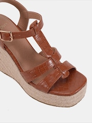 Novo Brown Wide Fit BEATRIX Tbar Wedge Espadrille Sandals - Image 6 of 6