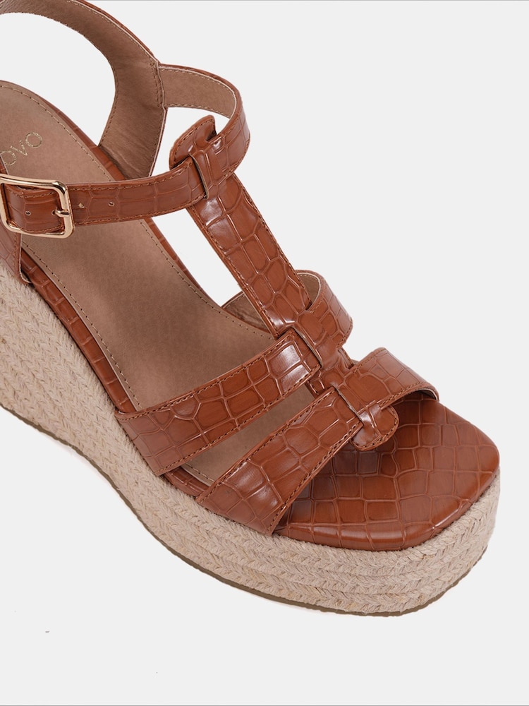 Novo Brown Wide Fit BEATRIX Tbar Wedge Espadrille Sandals - Image 6 of 6