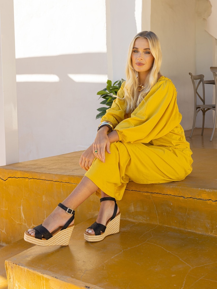 Novo Black Wide Fit BELLA Woven Detail Wedge Sandals - Image 2 of 7