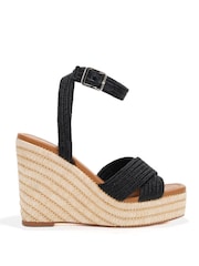 Novo Black Wide Fit BELLA Woven Detail Wedge Sandals - Image 3 of 7