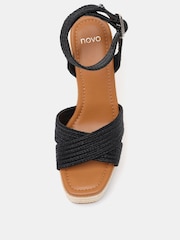Novo Black Wide Fit BELLA Woven Detail Wedge Sandals - Image 6 of 7