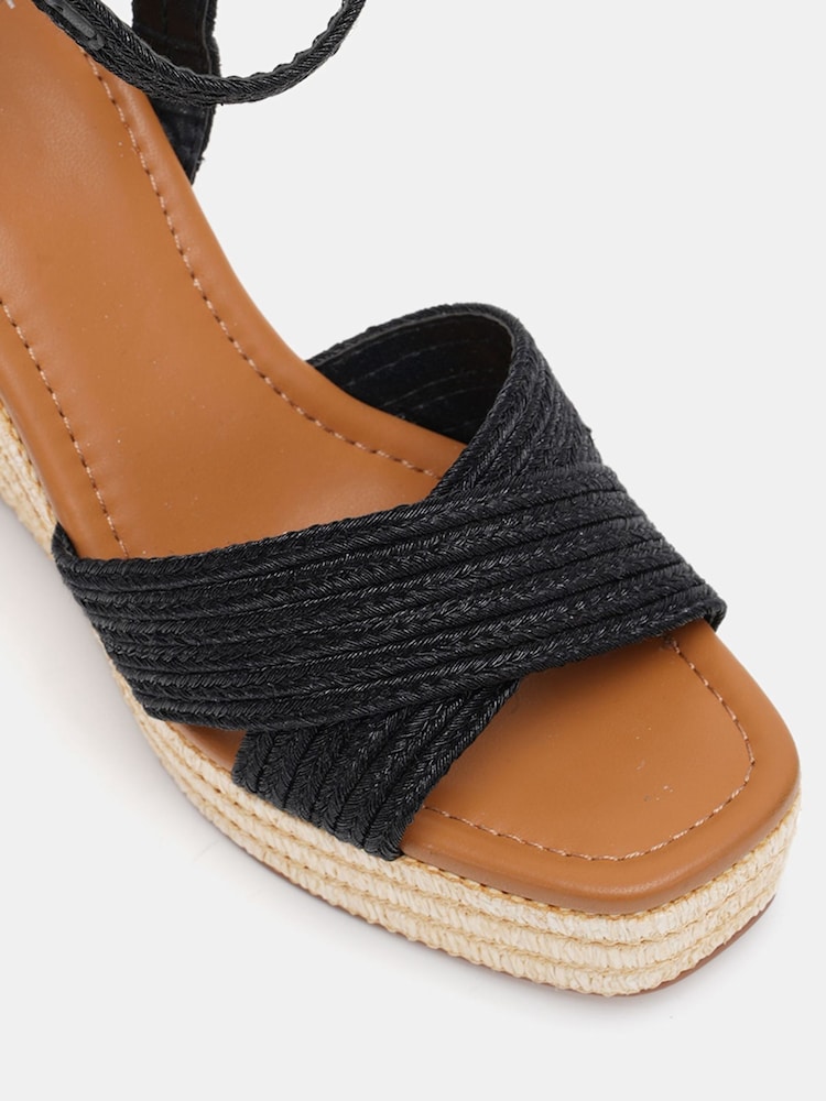 Novo Black Wide Fit BELLA Woven Detail Wedge Sandals - Image 7 of 7
