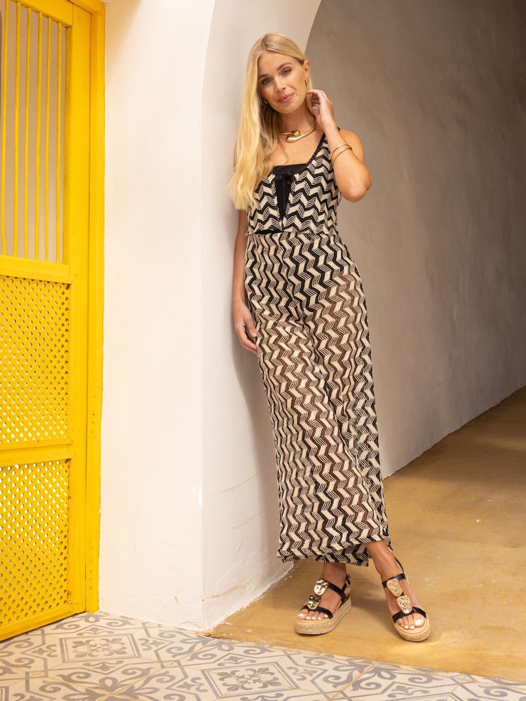 Novo Black Wide Fit SASKIA Hardware Detail Espadrille Flatform Sandals - Image 2 of 7