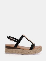 Novo Black Wide Fit SASKIA Hardware Detail Espadrille Flatform Sandals - Image 3 of 7