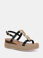 Novo Black Wide Fit SASKIA Hardware Detail Espadrille Flatform Sandals - Image 4 of 7