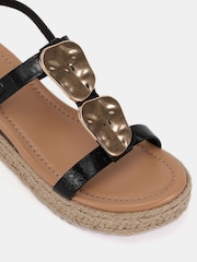Novo Black Wide Fit SASKIA Hardware Detail Espadrille Flatform Sandals - Image 7 of 7