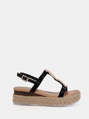 Novo Black SASKIA Hardware Detail Espadrille Flatform Sandals - Image 3 of 7