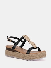 Novo Black SASKIA Hardware Detail Espadrille Flatform Sandals - Image 4 of 7