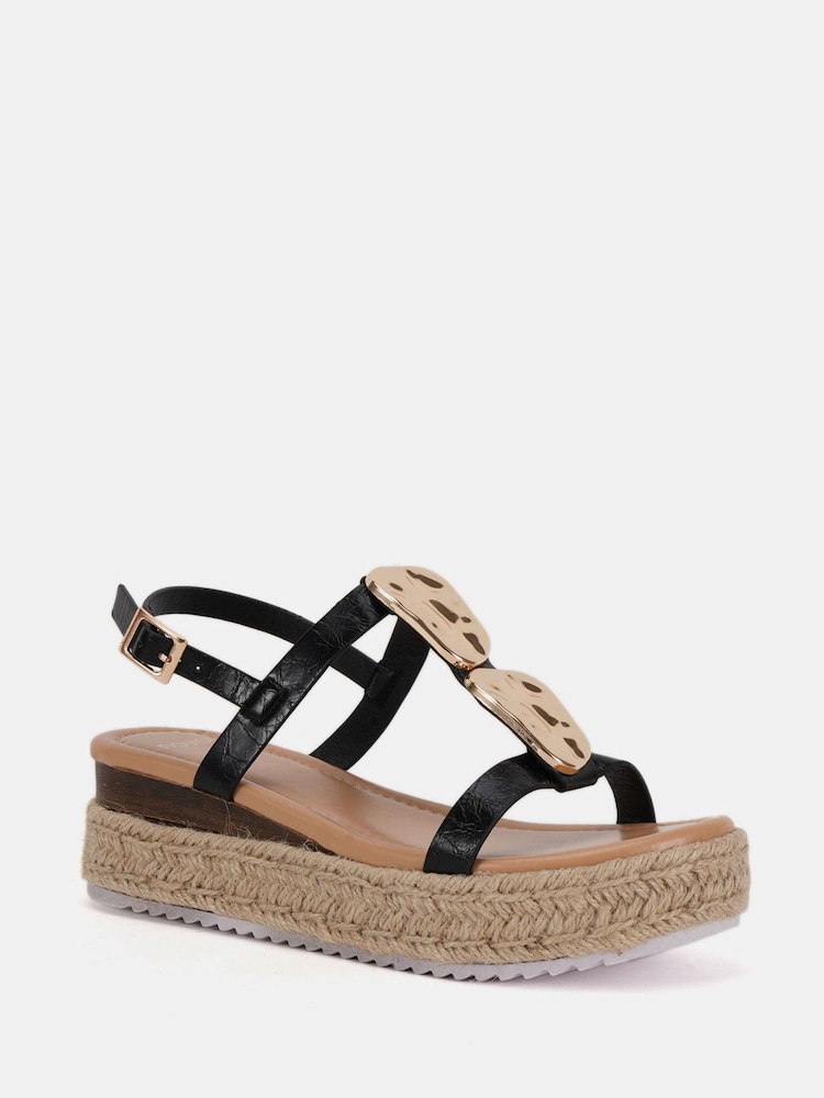 Novo Black SASKIA Hardware Detail Espadrille Flatform Sandals - Image 4 of 7