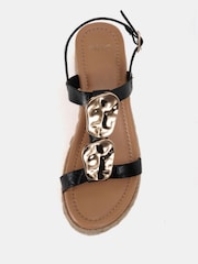 Novo Black SASKIA Hardware Detail Espadrille Flatform Sandals - Image 6 of 7