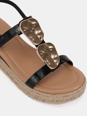 Novo Black SASKIA Hardware Detail Espadrille Flatform Sandals - Image 7 of 7