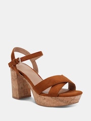 Novo Brown Wide Fit MADISON Platform Heeled Sandals - Image 3 of 6