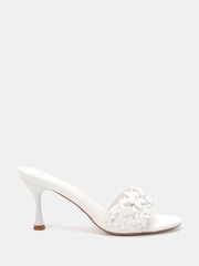 Novo White YEARNING Flower Detail Heeled Mule Sandals - Image 2 of 6