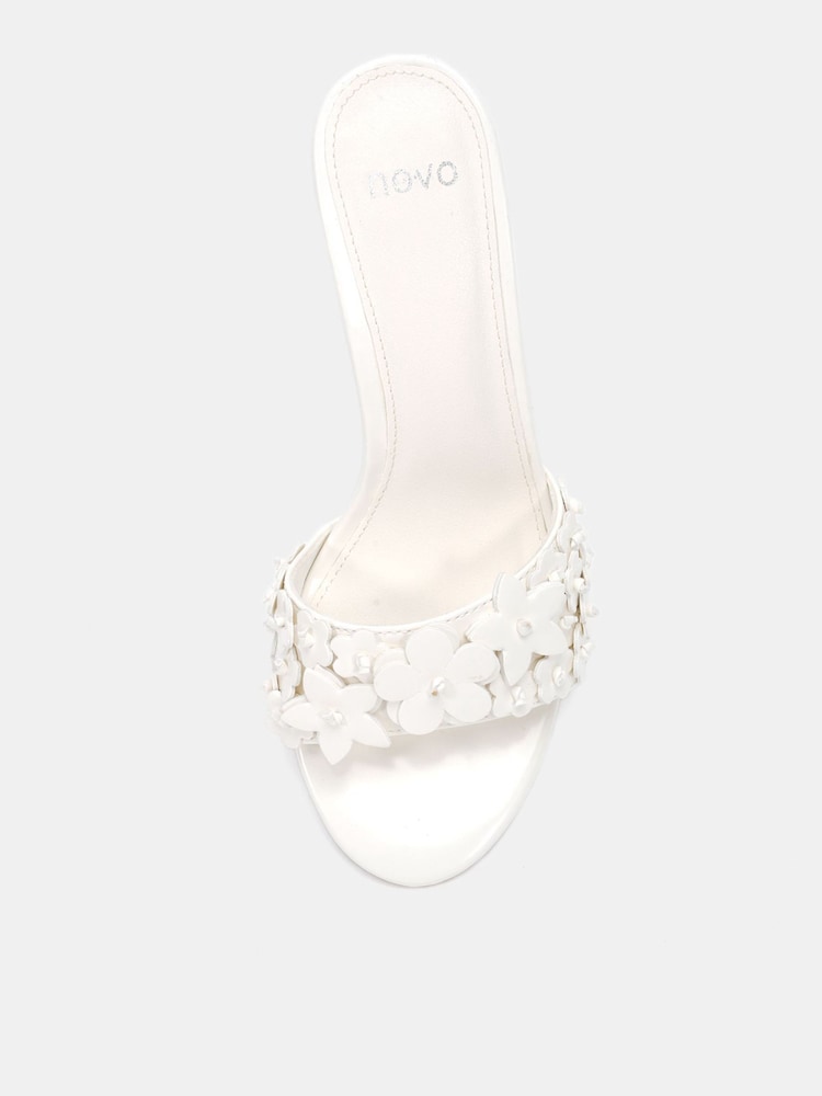 Novo White YEARNING Flower Detail Heeled Mule Sandals - Image 6 of 6