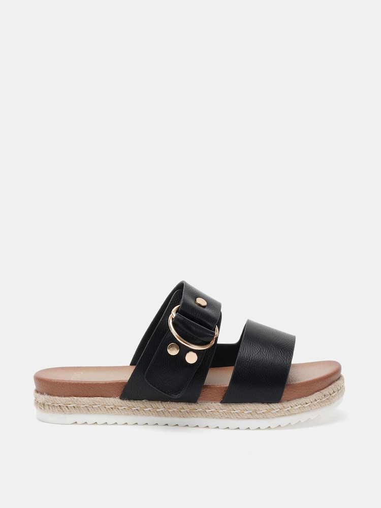 Novo Black Wide Fit SEZZADIO Double Strap Buckle Mule Espadrille Sandals - Image 2 of 6