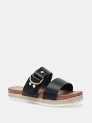 Novo Black Wide Fit SEZZADIO Double Strap Buckle Mule Espadrille Sandals - Image 3 of 6