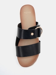 Novo Black Wide Fit SEZZADIO Double Strap Buckle Mule Espadrille Sandals - Image 5 of 6