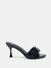 Preto - Sandálias Mule com Salto Alto e Detalhe de Flor Novo YEARNING - Imagem 2 de 6