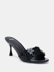 Preto - Sandálias Mule com Salto Alto e Detalhe de Flor Novo YEARNING - Imagem 3 de 6