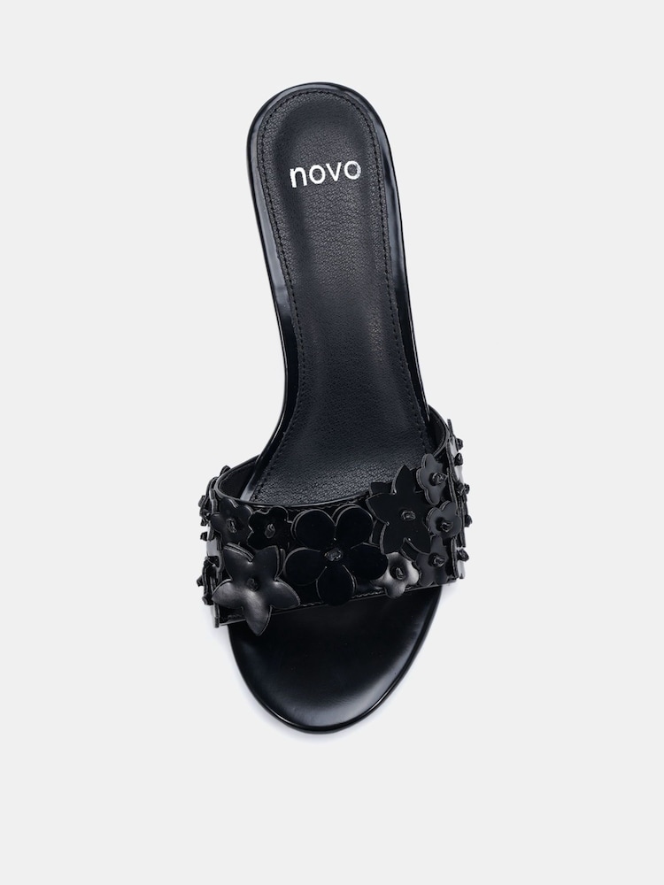 Preto - Sandálias Mule com Salto Alto e Detalhe de Flor Novo YEARNING - Imagem 6 de 6