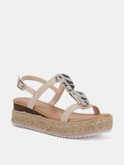 Novo Cream Wide Fit SASKIA Hardware Detail Espadrille Flatform Sandals - Image 3 of 6