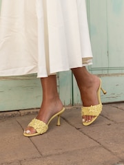 Novo Yellow YEARNING Flower Detail Heeled Mule Sandals - Image 1 of 6