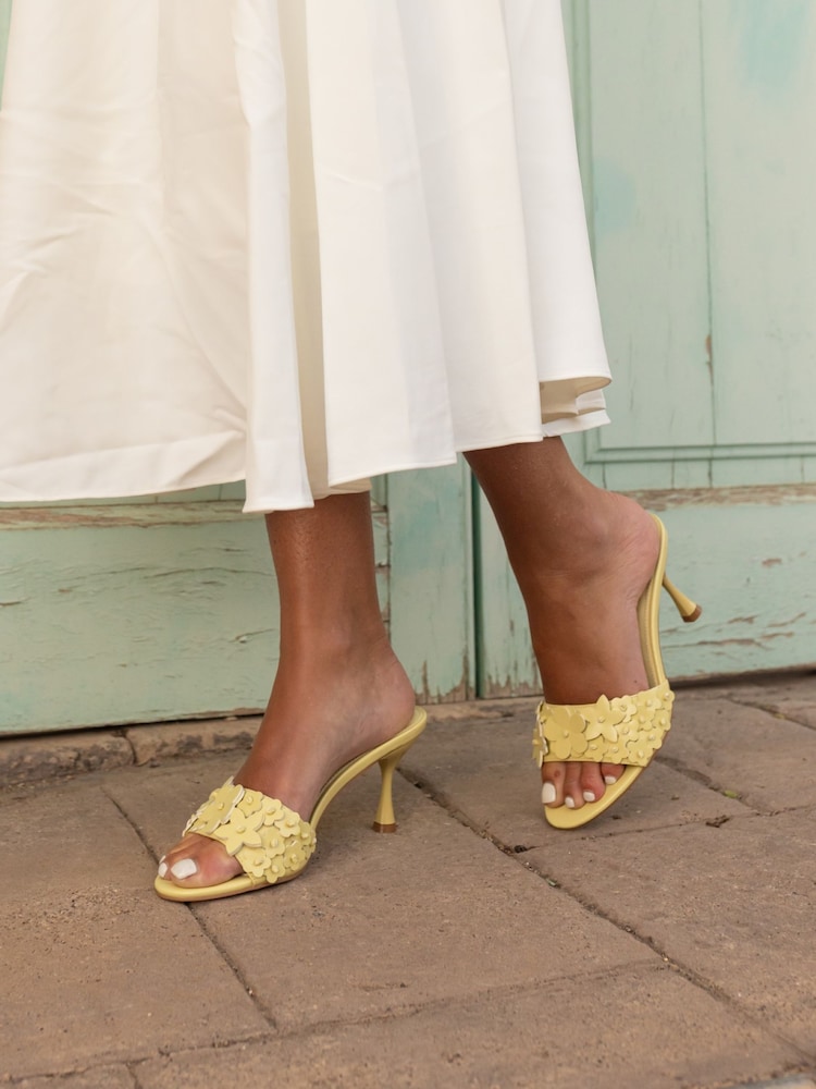 Novo Yellow YEARNING Flower Detail Heeled Mule Sandals - Image 1 of 6