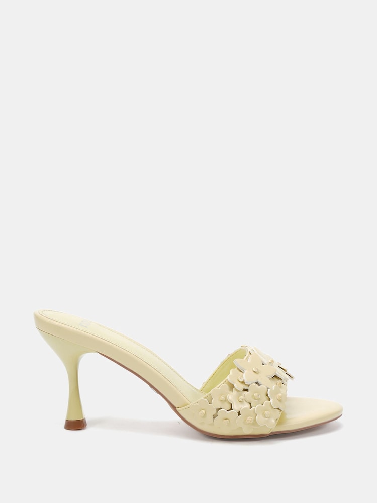 Novo Yellow YEARNING Flower Detail Heeled Mule Sandals - Image 2 of 6
