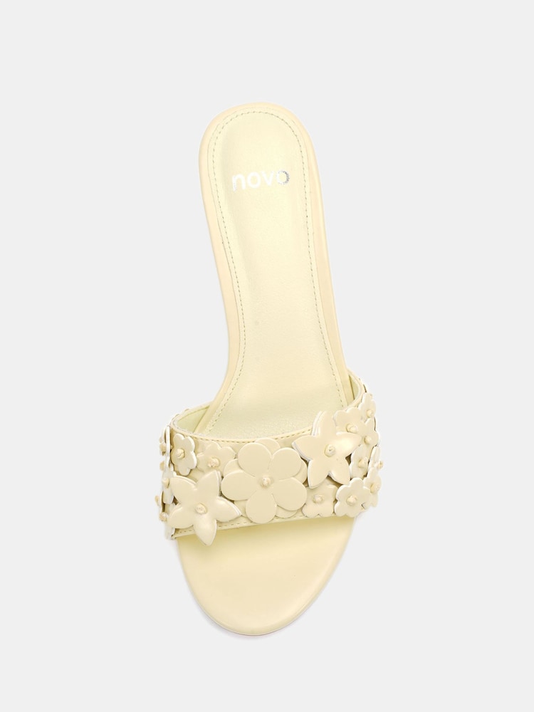 Novo Yellow YEARNING Flower Detail Heeled Mule Sandals - Image 6 of 6